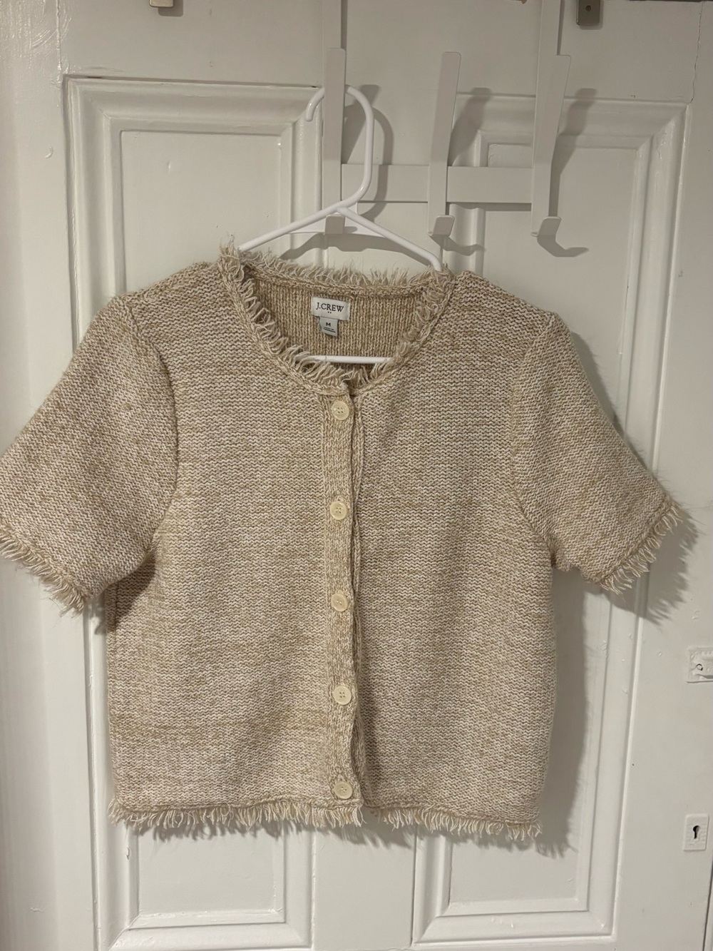 J. Crew Cream Bouclé Short-Sleeve Cardigan Blazer